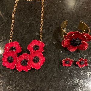 Kate Spade Red Poppy Necklace Bracelet and Earings